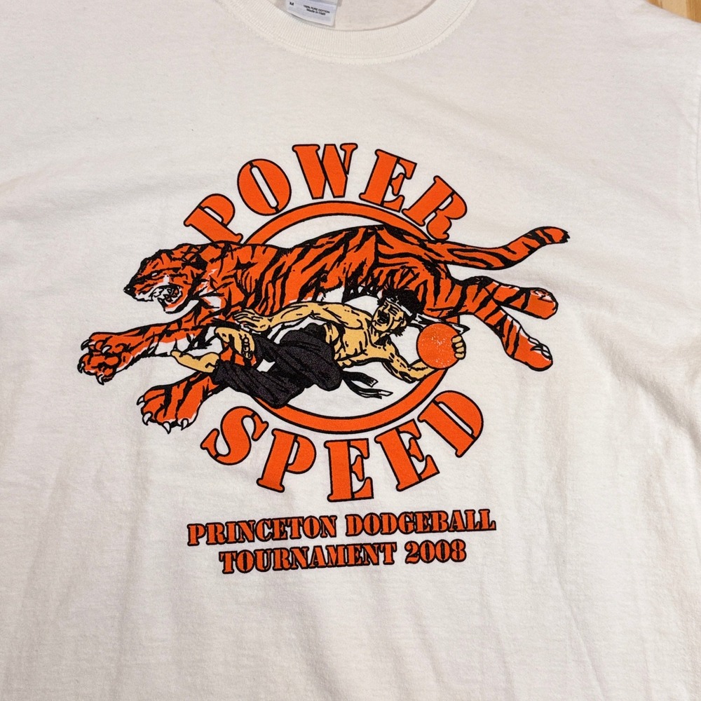 Vintage 2008 Princeton Dodgeball Tournament T-Shirt Power Speed Tiger Gildan M